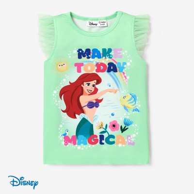 Disney Princess Ariel Cinderella Toddler Girl  Character Print with Ruffled Sleeve Top T-shirts Tee