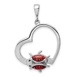 Black Bow Jewelry Sterling Silver and Enameled Open Heart Ladybug Pendant, 22mm - 1 of 4