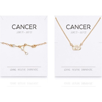 Zodaca 2 Piece Cancer Zodiac Necklace and Bracelet Jewelry Set for Women, Gold