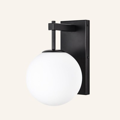 PAKOKULA Matte Black Outdoor and Indoor Wall Sconce with White Globe Glass Shade
