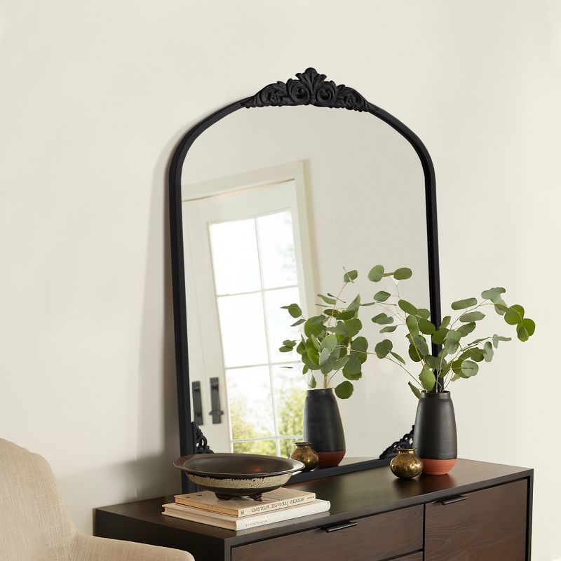 Neutypechic Metal Framed Arch Top with Carving Decorative Wall Mirror, 2 of 9
