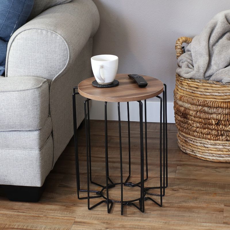 Sunnydaze Steel Wire Indoor End Table with Faux Woodgrain MDF Tabletop - 17.75" H, 3 of 11