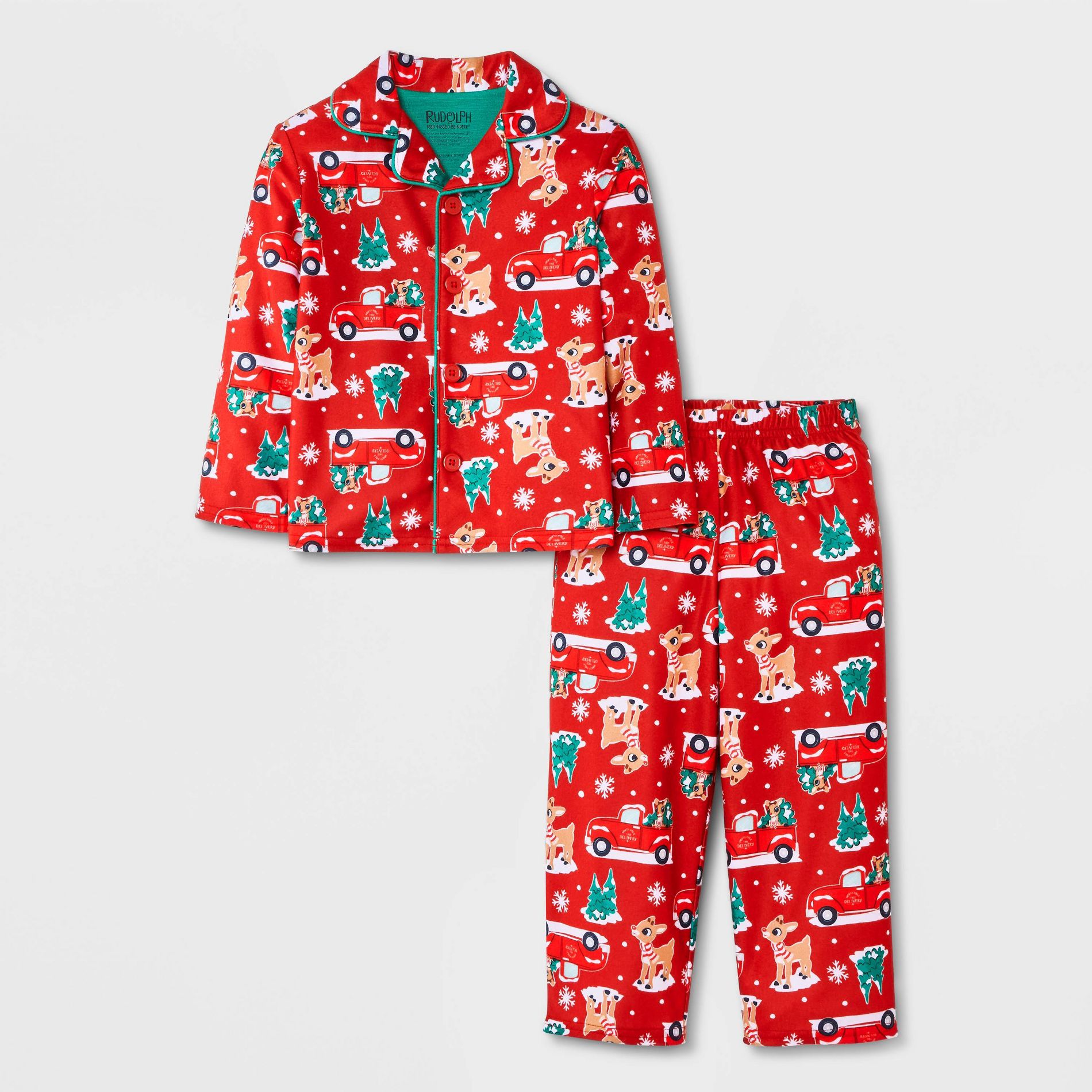 Toddler 2pc Rudolph Christmas Long Sleeve Coat & Pajama Set - Red