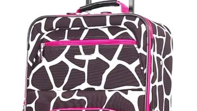 Rockland 4pc Expandable Softside Checked Luggage Set - Black Pink Dot, 5 of 6, play video