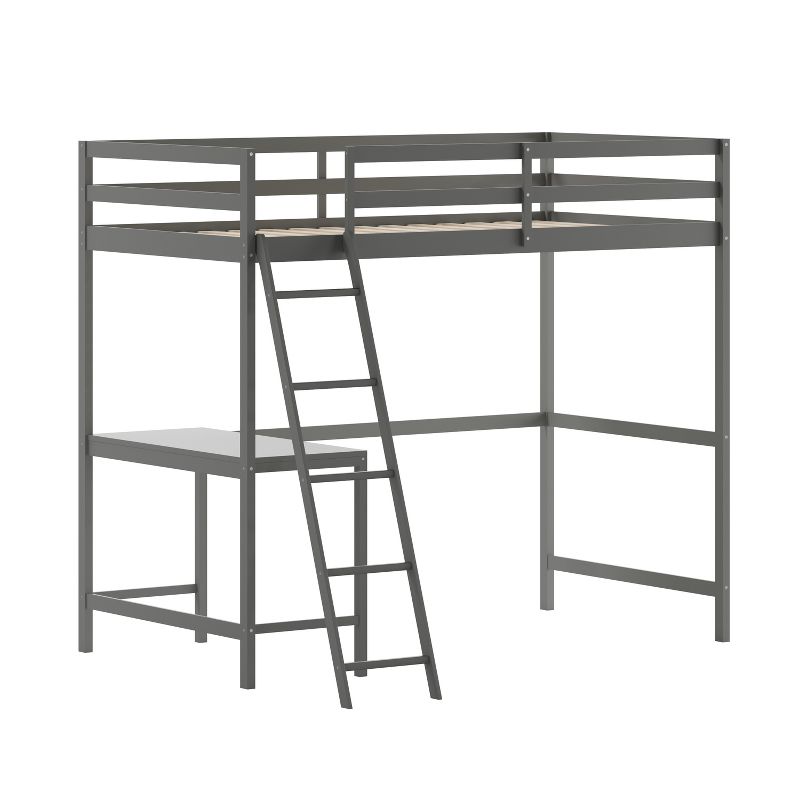 Emma and Oliver Twin Wood Loft Bed Frame with Protective Guardrails and Integrated Desk and Ladder for Use with Any 6-8" Thick Mattress, 1 of 12