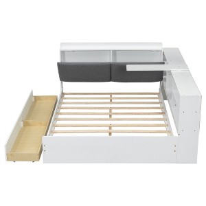 Bellemave Full Corner Bed Frame, Captains Bed, Wood Full Size Daybed with L-Shaped Bookcase and 2 Drawers，Full Daybeds with Storage Cabinets, White - 1 of 4