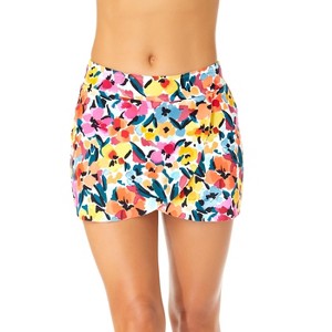 Women's Gradient Floral Drape Front Mid Rise Swim Skirt Bottom - 1 of 4