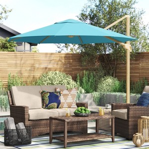 11' Round Offset Outdoor Patio Cantilever Umbrella with Light Wood Pole - Threshold™ - 1 of 2