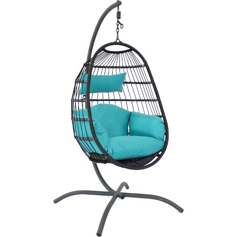 Sunnydaze Outdoor Resin Wicker Patio, Hanging Egg Patio Swing With Base