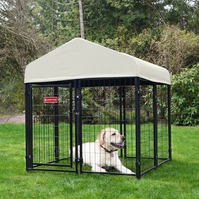 Khaki Steel Frame Outdoor Dog Kennel with Waterproof Roof