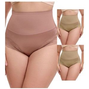 INSPIRE CHIC 3 Packs Women's Lace Trimmed Tummy Control High Waisted Soft Breathable Full Coverage Briefs - 1 of 4
