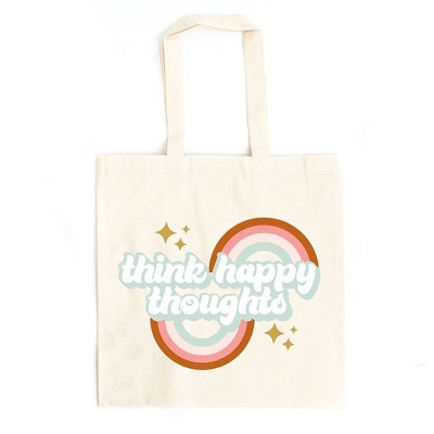 City Creek Prints Think Happy Thoughts Rainbow Canvas Tote Bag - 15x16 - Natural