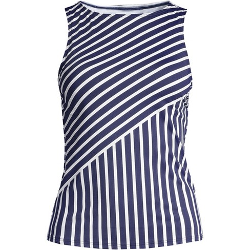 Lands' End Women's Plus Size Ddd-cup Chlorine Resistant High Neck Upf 50  Modest Tankini Swimsuit Top - 16w - Deep Sea Mixed Diagonal Stripe : Target