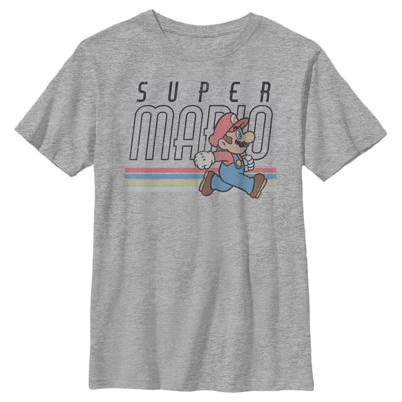 Boy's Nintendo Super Mario Bros. Retro Stripe Mario Logo T-Shirt, 1 of 6