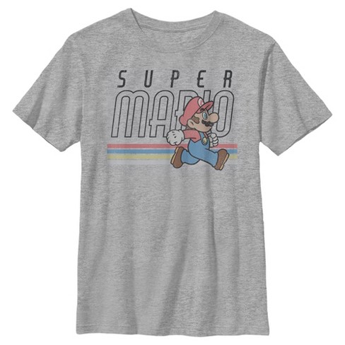 Boy's Nintendo Super Mario Bros. Retro Stripe Mario Logo T-Shirt - Athletic  Heather - Large