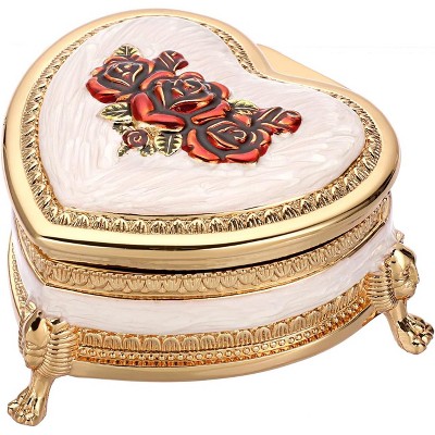 Vintage Antique Flower Metal Jewelry Box , Small Heart Shape Trinket Organizer Box Earrings Rings