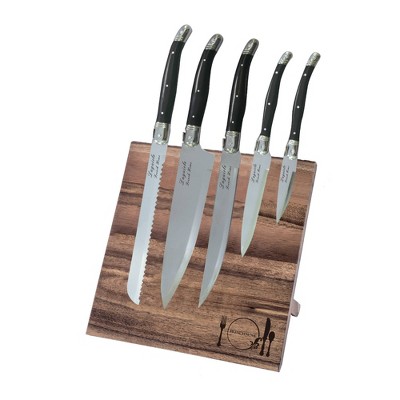 French Home Laguiole 6pc Stainless Steel Kitchen Knife Set with Magnetic Display