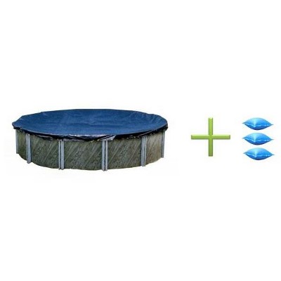 Swimline 30' ft Round Swimming Pool Winter Cover + 3) 4x4 Air Closing Pillows