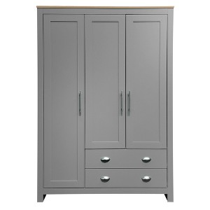 TIRAMISUBEST Three Door Storage Wardrobe with Cabinets and Two Hanging Rods - Mobile Lateral Filing Cabinet, Locking Wheels, Adjustable Shel - 1 of 4