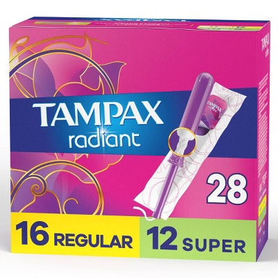 Tampax Radiant Duopack Regular/Super Absorbency Unscented Plastic Tampons - 28ct