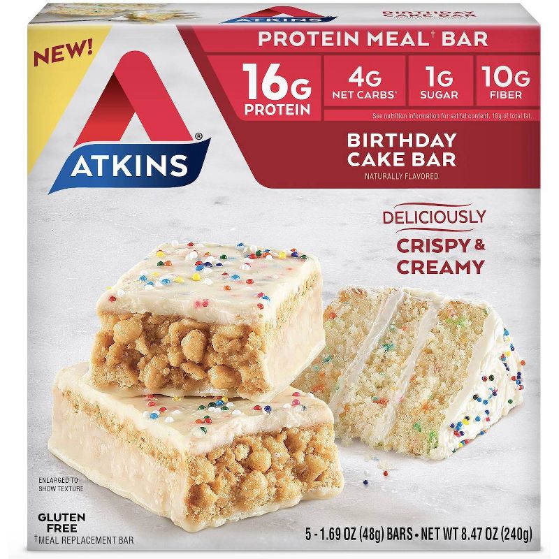 Atkins Birthday Cake Protein Meal Bar - 5ct/8.47oz, 1 of 7
