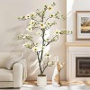 Faux Southern Magnolia Plant Yellow Flowered Magnolia, Artificial Magnolia Tree Inc. Realist Touch Flowers Vivid Leaves White Pot Dry Moss - 2 of 4