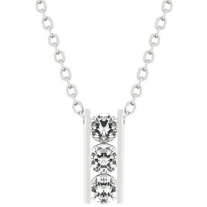 ShineHigh Triplet CZ Pendant Necklace – Rhodium-Plated Bar Design with Three Round Channel-Set Cubic Zirconia Stones on Adjustable Chain - 1 of 1