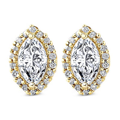 Pompeii3 1/2Ct Marquise Halo Screw Back Diamond Studs White or Yellow Gold Earrings