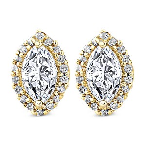 Pompeii3 1/2Ct Marquise Halo Screw Back Diamond Studs White or Yellow Gold Earrings - 1 of 3