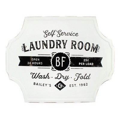 AuldHome Design Rustic Laundry Room Sign; Vintage Farmhouse Style Metal White Enamelware Wall Decor