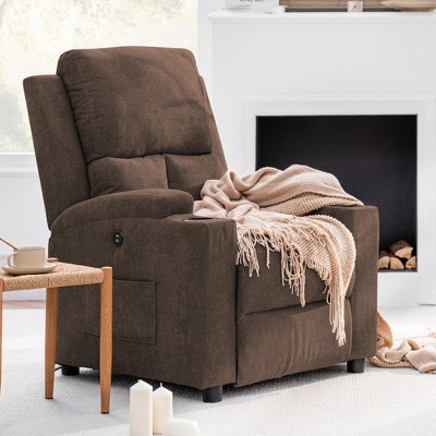 Hybition 40.55inch Height Power Recliner Chair, Breathable Fabric Single Overstuffed Recliner Sofa with USB Charge Port for Living Room