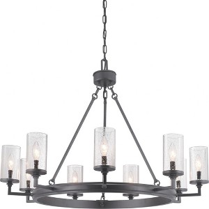 Progress Lighting Gresham 9-Light Chandelier, Graphite Finish, Seeded Glass Shades - 1 of 4