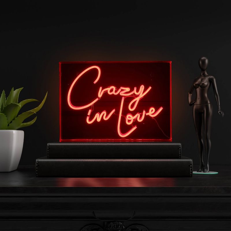 14&#34; x 10&#34; Crazy in Love Contemporary Glam Acrylic Box USB Operated LED Neon Light Red - JONATHAN Y, 3 of 7
