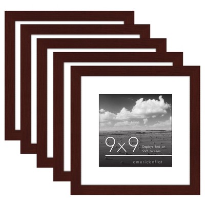 Mahogany 9x9 Picture Frame Set with Plexiglass - 5 Pack