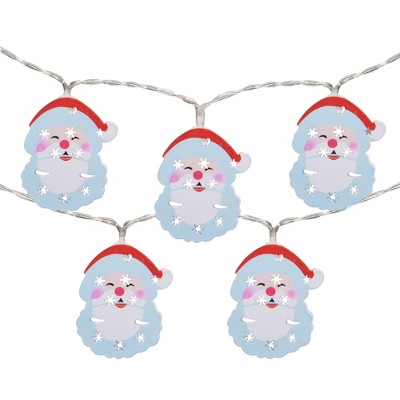 Northlight 10-Count Warm White LED Metal Santa Face Christmas Fairy Lights, 4ft Copper Wire