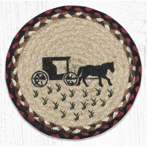 Earth Rugs Amish Buggy Round Trivet 10"x10" – Rustic Braided Jute with Vintage Horse & Carriage Print - 1 of 3