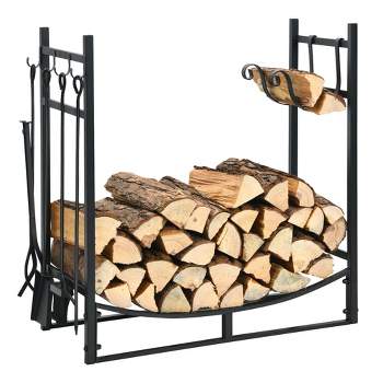 Costway 30'' Firewood Rack W/4 Tool Set Kindling Holders for Indoor & Outdoor
