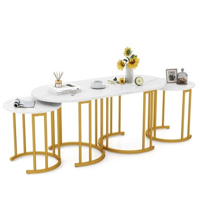Costway Nesting Coffee Table Set of 3 with Faux Marble Tabletop & Powder-coated Office