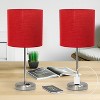 Simple Designs 2pk Sleek Slender Brushed Steel Table Lamp Red Shade - 4 of 4