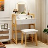 Tangkula Vanity Desk Set w/ Mirror 3-Color LED Lights Drawers Solid Pine Wood Legs White - 2 of 4
