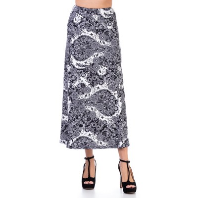 24seven Comfort Apparel Black and White Elastic Waistband Casual Ankle Length Maxi Skirt