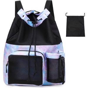 Mesh Drawstring Backpack with Shoe Bag, Durable String Sack with Handle for Gym, Beach, and Yoga Travel - 1 of 4