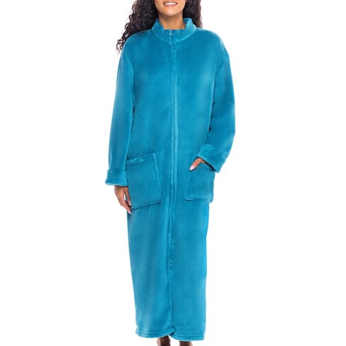 Adr Women's Zip Up Plush Robe, Oversized Bathrobe With Two Way