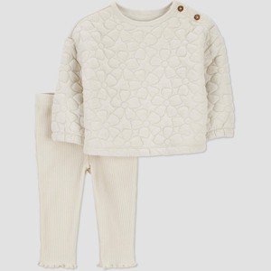 Carter's Just One You® Baby Girls' 2pc Quilted Floral Top & Pants Set - Cream - 1 of 3