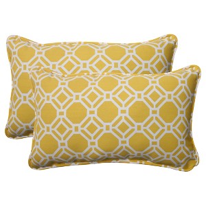 Outdoor 2-Piece Lumbar Toss Pillow Set - Yellow/White Rossmere Geometric, Yellow White