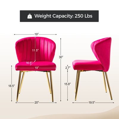 Fuchsia Velvet Upholstered Side Chair with Gold Legs, Set of 2
