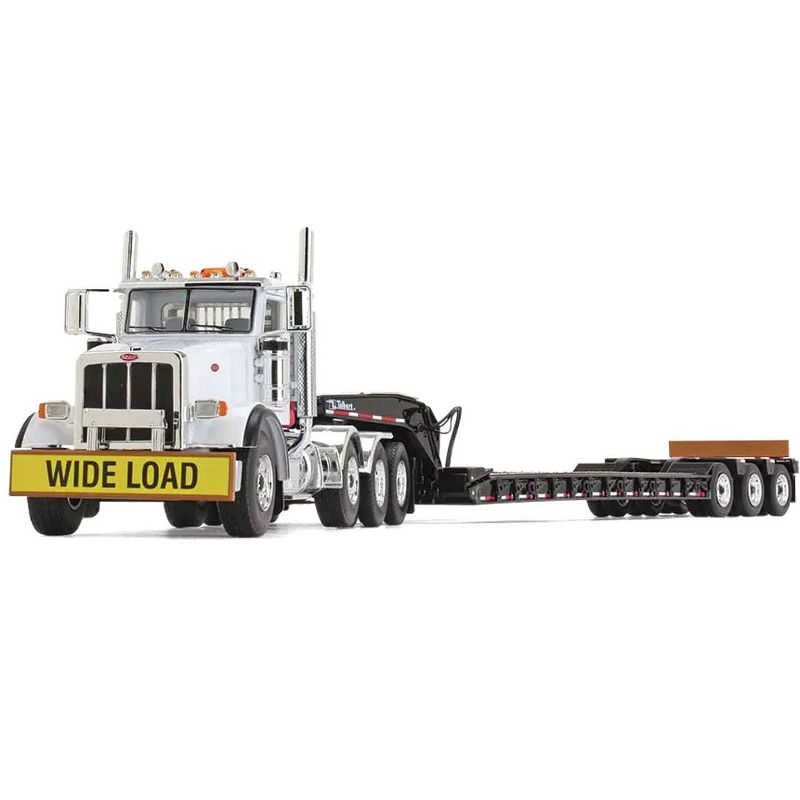 First Gear 1/50th White Peterbilt 367 Day Cab with Black Talbert 55SA Tri Axle Lowboy Trailer 50-3349A, 1 of 7