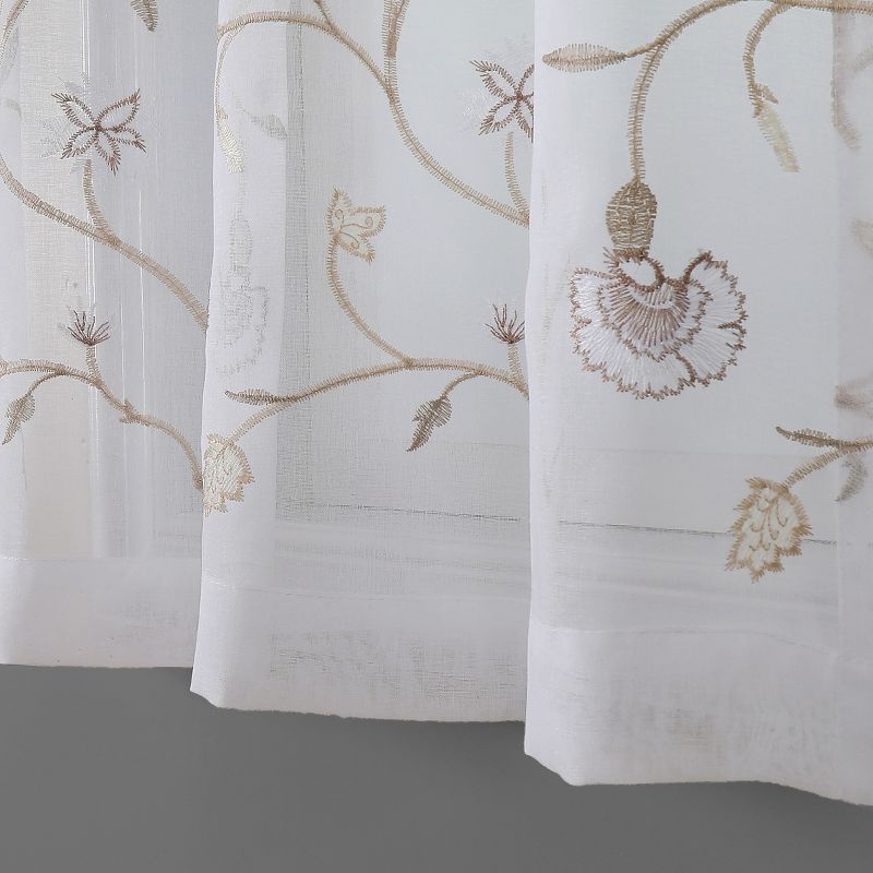 Kate Aurora Complete 3 Piece Embroidered Shabby Floral Roses Sheer Cafe Kitchen Curtain Tier & Valance Set, 4 of 10