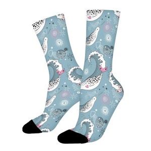 Sea Narwhals Women Printed Crew Socks Funny Funky Socks Soft Polyester Novelty Gifts for Artists Men - 1 of 1