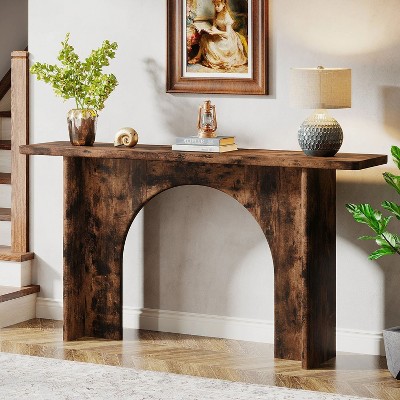 Tribesigns 63-Inch Rustic Brown Wood Console Table with Arch Brace